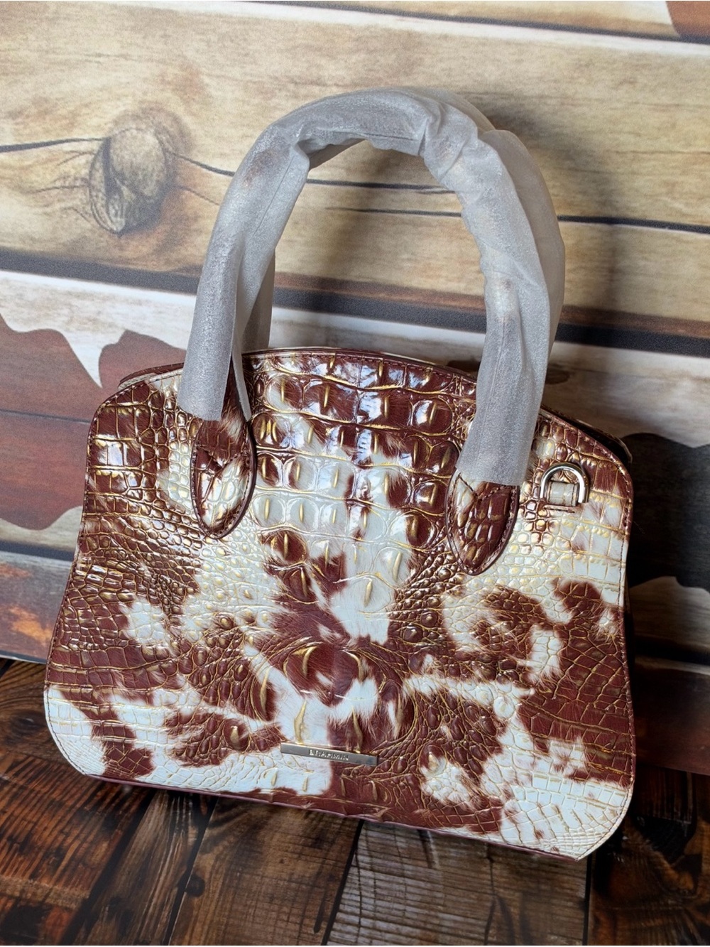 BRAHMIN ROSETTA SUMMER RODEO SATCHEL ANIMAL COW PRINT LEATHER NWT